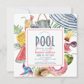 Invitation Pool Party Tropical Beach Gear Bridal Shower (Devant)