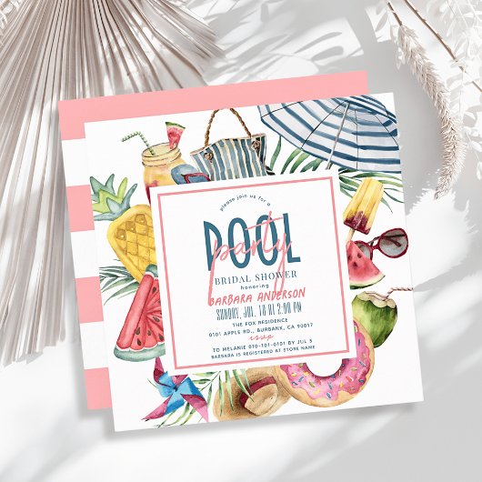 Invitation Pool Party Tropical Beach Gear Bridal Shower
