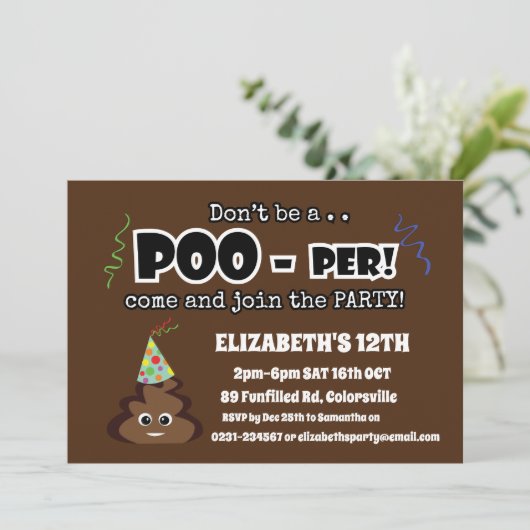Invitation POOP émoticônes mignonnes filles fête d'anniversai (Debout devant)