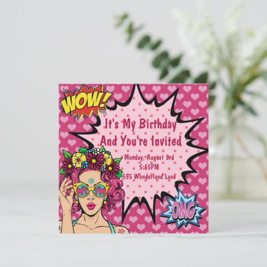 Invitation Pop Art Anniversaire (Debout devant)