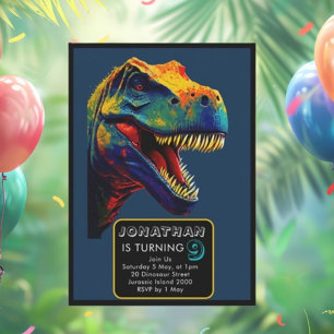 Invitation Pop Art Blue Dinosaur anniversaire