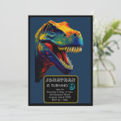 Invitation Pop Art Blue Dinosaur anniversaire (Debout devant)