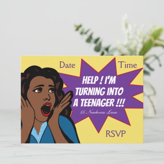 Invitation Pop Art drôle adolescente fille Fête (Debout devant)