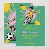 Invitation Pop Art Girls Soccer Anniversaire (Devant / Derrière)