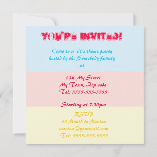 Invitation Pop art owl 60s fête à thème (Dos)