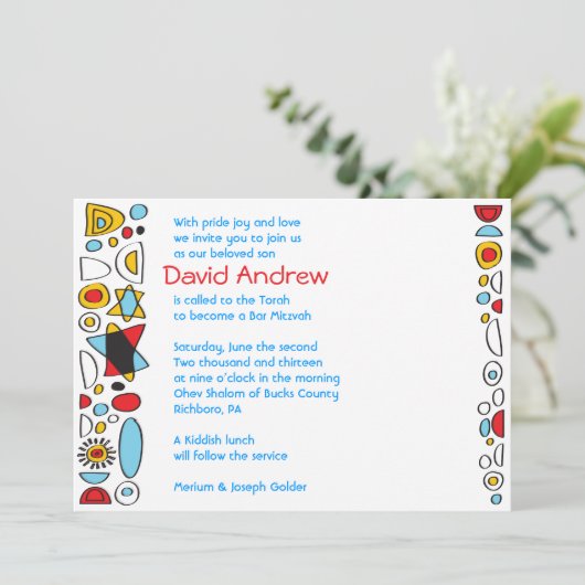 Invitation POP ART SCRIBBLY Bar Mitzvah (Debout devant)