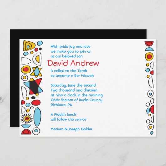 Invitation POP ART SCRIBBLY Bar Mitzvah (Devant / Derrière)