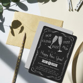 Invitation Pop, Clink, Fizz, Soirée Nouvel An Argent