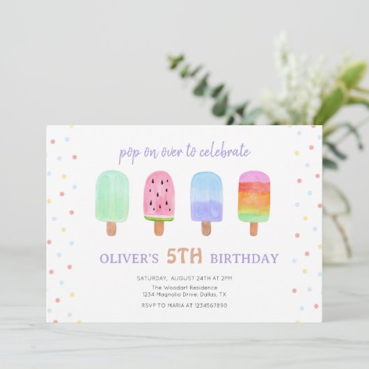 Invitation Pop De Crème De Glace Popsicle À Plus D'Anniversai (Debout devant)