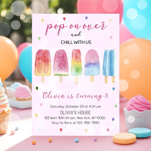 Invitation Pop de glace rose Popsicle sur la fête d'anniversa