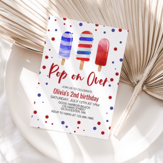 Invitation Pop de glace sur rouge blanc bleu Anniversaire