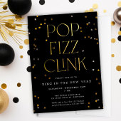 Invitation Pop Fizz Clink Black Gold Soirée de la Saint-Sylve