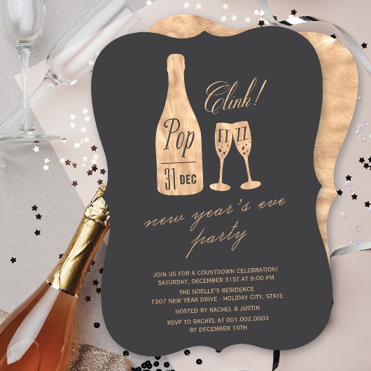 Invitation Pop Fizz Clink Champagne Chic Soirée du Nouvel An
