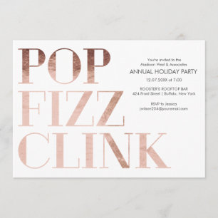 Invitation Pop Fizz Clink Faux foin Holiday Business Party