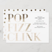 Invitation Pop Fizz Clink Faux Gold Foil Nouvel An (Devant / Derrière)