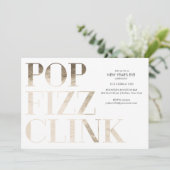 Invitation Pop Fizz Clink Faux papier doré Nouvel An (Debout devant)