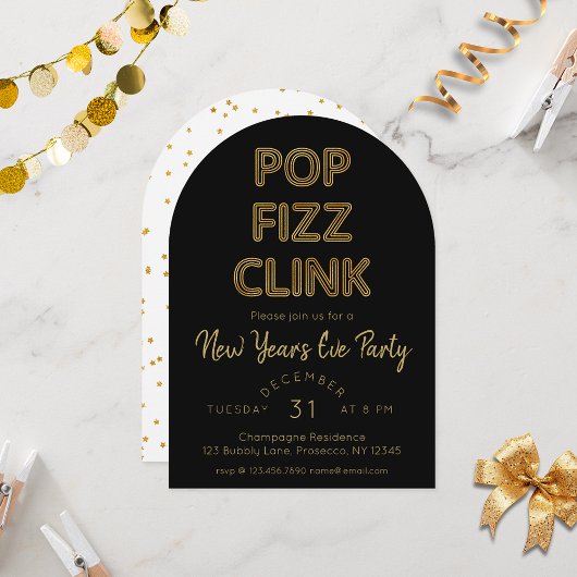 Invitation Pop Fizz Clink fête du Nouvel An