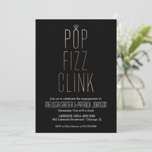 Invitation Pop Fizz Clink Partie d'engagement à Faux Foil (Debout devant)