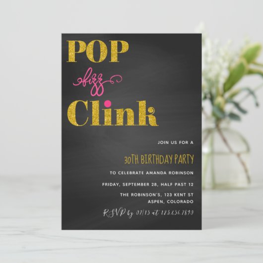 Invitation Pop fizz clink rose et or parties scintillant tabl (Debout devant)