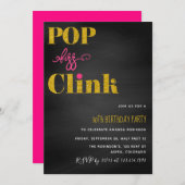 Invitation Pop fizz clink rose et or parties scintillant tabl (Devant / Derrière)