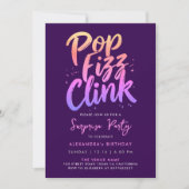 Invitation Pop Fizz Clink Violet Et Rose Écriture Calligraphi (Devant)