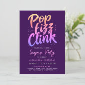 Invitation Pop Fizz Clink Violet Et Rose Écriture Calligraphi (Debout devant)