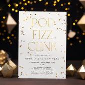 Invitation Pop Fizz Clink White Gold Confetti Nouvel An