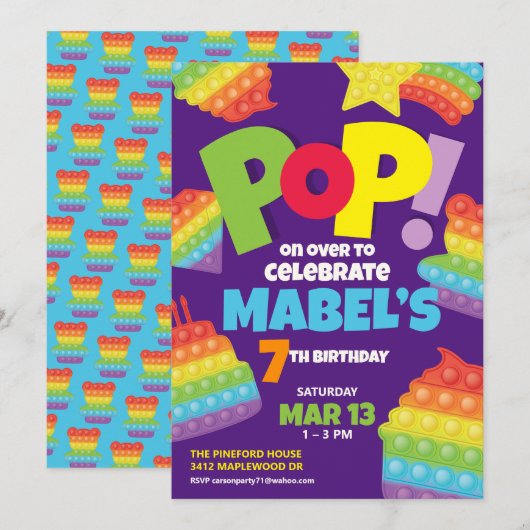 Invitation Pop It ! | Anniversaire de l'invitation (Devant / Derrière)