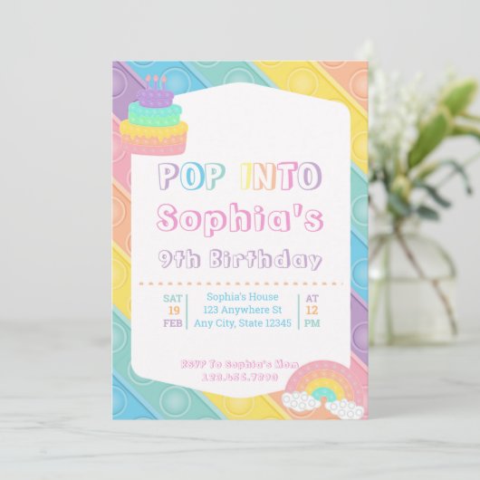 Invitation Pop It Anniversaire Fête Pastel Pop Bubble Fidget (Debout devant)