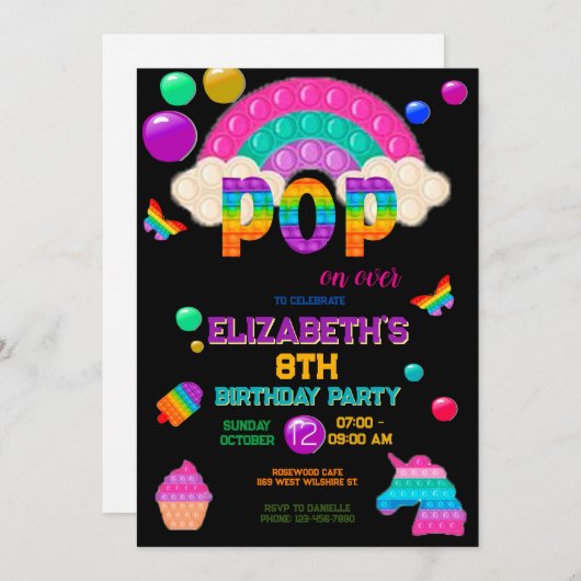 Invitation Pop It Anniversaire Invitation, Pop It Party (Devant / Derrière)