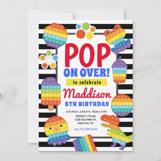 Invitation Pop It Birthday Invitation, Pop Fidget Invitation, (Devant)