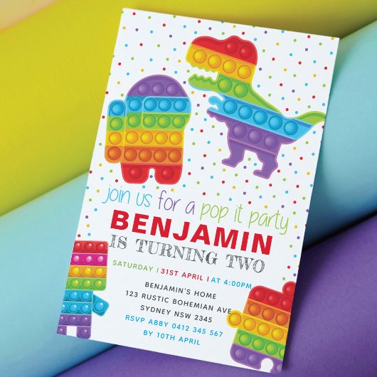 Invitation Pop It Boy Anniversaire Dinosaur Robot Anniversair