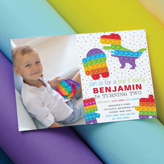 Invitation Pop It Boy Birthday Dinosaur Robot Photo