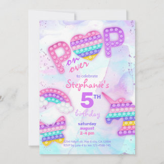 Invitation Pop it jouet anti-stress licorne arc-en-ciel anniv