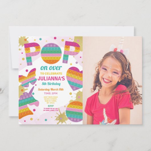 Invitation Pop it Party Fidget Anniversaire Pink Gold Photo (Devant)
