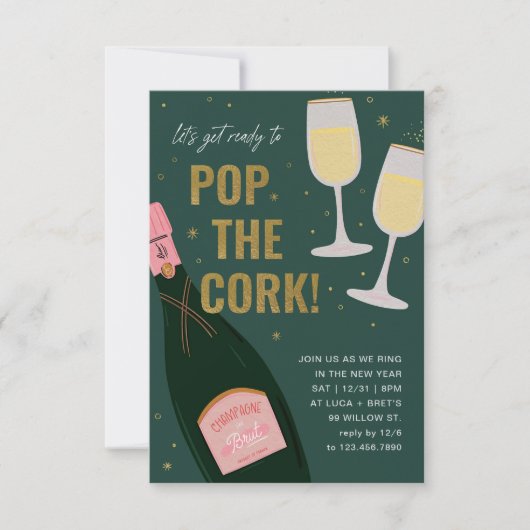 Invitation Pop Le Champagne De Cork Brut Nouvel An (Devant)