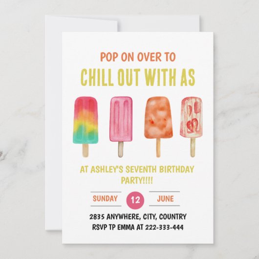 Invitation Pop On Over and Chill Popsicle Anniversaire de enf (Devant)
