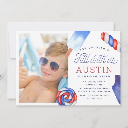 Invitation Pop On Over & Chat | Photo Anniversaire de enfant (Devant)