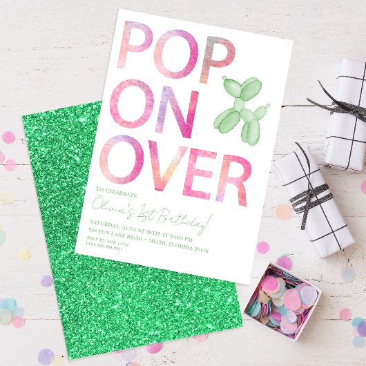 Invitation Pop On Over Green Balloon Dog Anniversaire Invitat