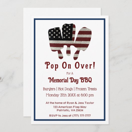 Invitation Pop On Over Memorial Day Popsicle American Flag (Devant / Derrière)