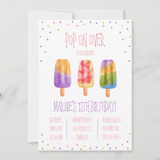 Invitation Pop on Over ! Popsicle à thème fête d'anniversaire (Devant)