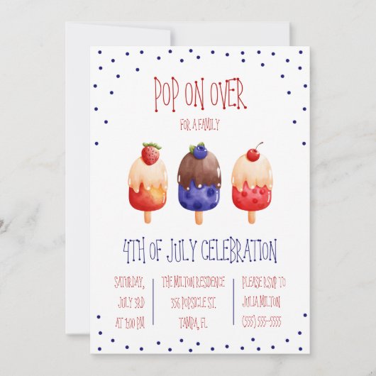 Invitation Pop on Over ! Popsicle Thème du 4 juillet Parti (Devant)