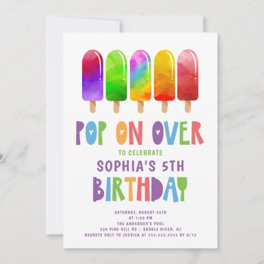 Invitation Pop On Over Popsicles Anniversaire (Devant)