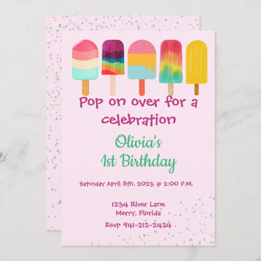 Invitation Pop on Over Summer Thème Anniversaire (Devant / Derrière)