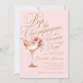 Invitation Pop or rose Floral Fête des mariées Champagne (Devant)