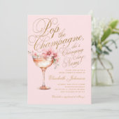 Invitation Pop or rose Floral Fête des mariées Champagne (Debout devant)