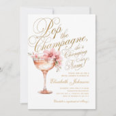 Invitation Pop or rose Floral Fête des mariées Champagne (Devant)