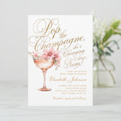 Invitation Pop or rose Floral Fête des mariées Champagne (Debout devant)