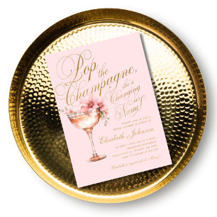 Invitation Pop or rose Floral Fête des mariées Champagne