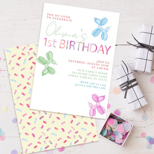Invitation Pop Sur Plus De 1Er Anniversaire Balloon Invitatio